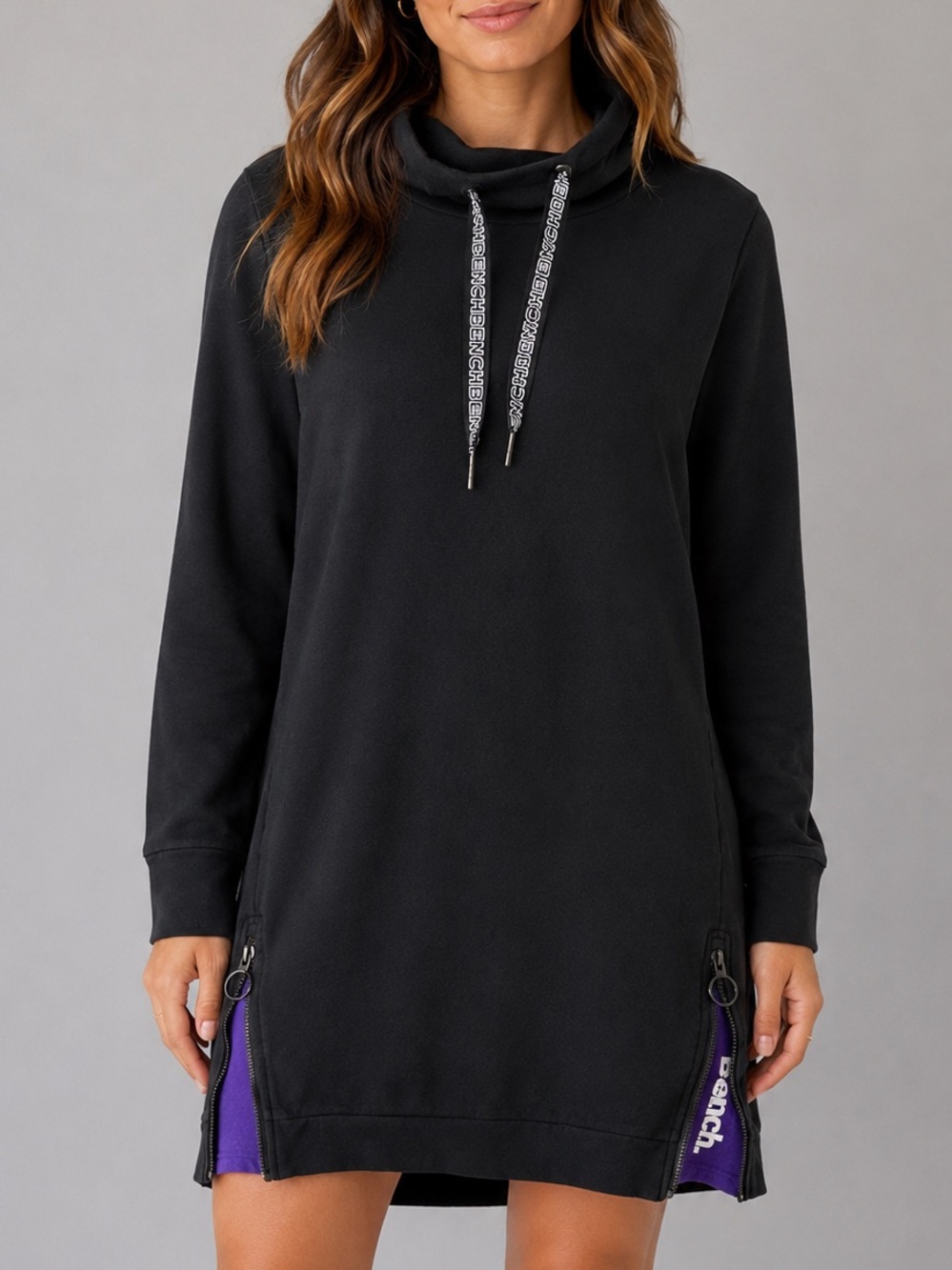Bench Comfy Thick Pullover Long Sleeve Mock Neck Sweater Mini Dress Black